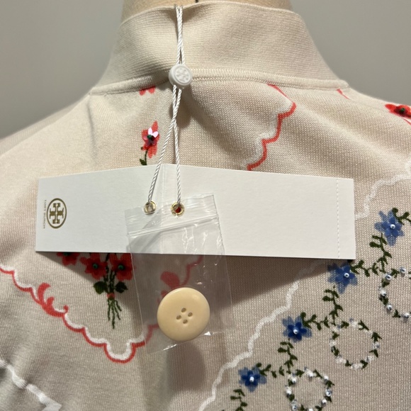 Tory Burch Cream Floral Embroidered Cardigan - Picture 8 of 14